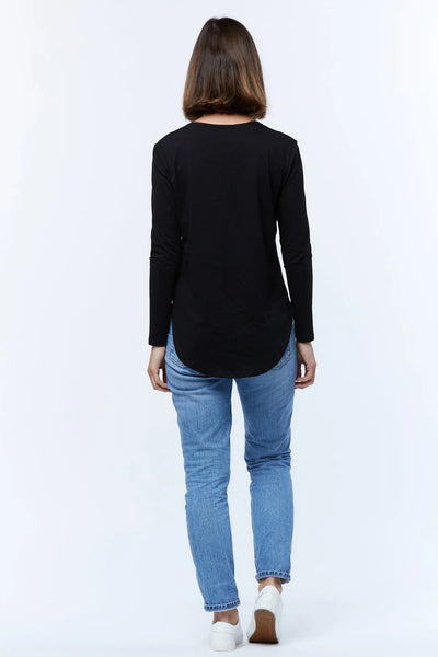 Long Sleeve Saddle Hem - Black