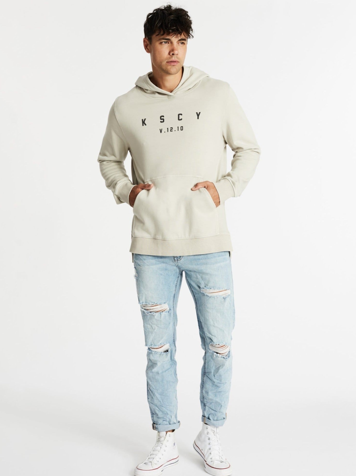 KSCY Deceit Step Hem Hooded Sweater - Pigment Stone