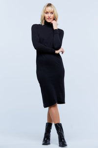 LONG SLEEVE TURTLE NECK DRESS - BLACK