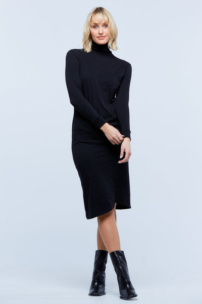 LONG SLEEVE TURTLE NECK DRESS - BLACK