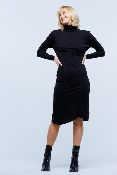 LONG SLEEVE TURTLE NECK DRESS - BLACK