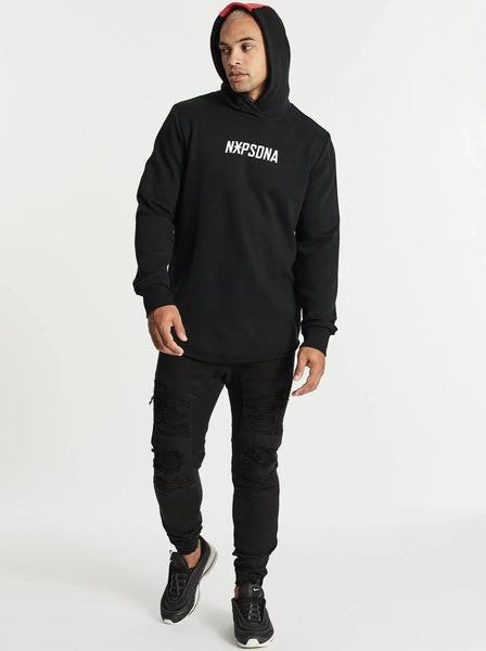 Pretend Hooded Dual Curved Sweater - Jet Black